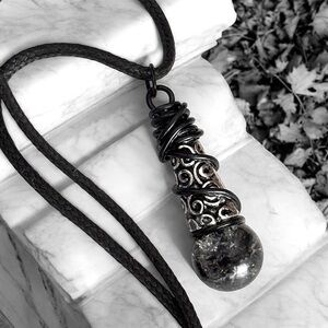 5 For $25💫Whimsigoth Black Crackled Class Ball Pendant Necklace